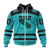 NHL New York Rangers Custom Name Number Fight Ovarian Cancer Zip Up Hoodie