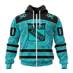 NHL New York Rangers Custom Name Number Fight Ovarian Cancer Zip Up Hoodie