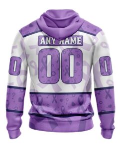Alternative view of NHL New York Rangers Custom Name Number Lavender Hockey Fights Cancer Pullover Hoodie