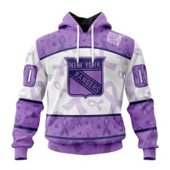 NHL New York Rangers Custom Name Number Lavender Hockey Fights Cancer Pullover Hoodie