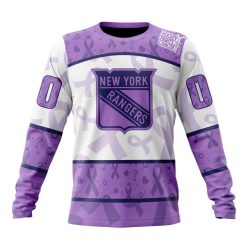 NHL New York Rangers Custom Name Number Lavender Hockey Fights Cancer Sweatshirt