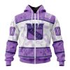 NHL New York Rangers Custom Name Number Lavender Hockey Fights Cancer Zip Up Hoodie