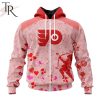 NHL Philadelphia Flyers Custom Name x2 Date Valentine Zip Up Hoodie