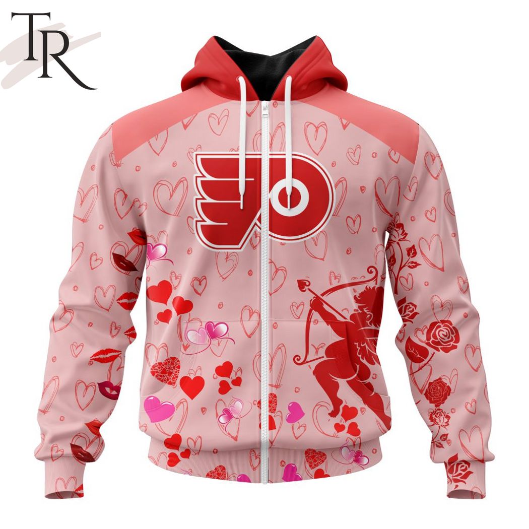 NHL Philadelphia Flyers Custom Name x2 Date Valentine Zip Up Hoodie