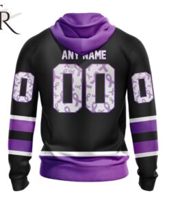 Alternative view of NHL Pittsburgh Penguins Custom Name Number Black Hockey Fights Cancer Zip Up Hoodie