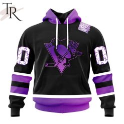 NHL Pittsburgh Penguins Custom Name Number Black Hockey Fights Cancer Pullover Hoodie