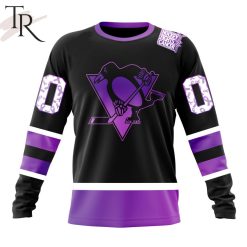 NHL Pittsburgh Penguins Custom Name Number Black Hockey Fights Cancer Sweatshirt