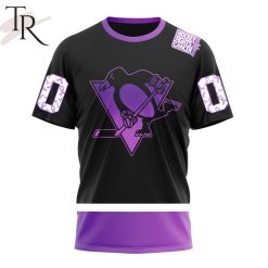 NHL Pittsburgh Penguins Custom Name Number Black Hockey Fights Cancer T-Shirt