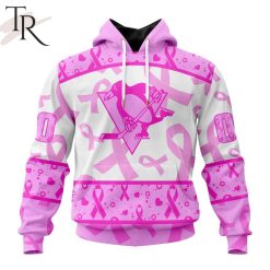 NHL Pittsburgh Penguins Custom Name Number Breast Cancer Awareness Month Pullover Hoodie