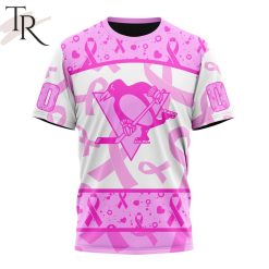 NHL Pittsburgh Penguins Custom Name Number Breast Cancer Awareness Month T-Shirt