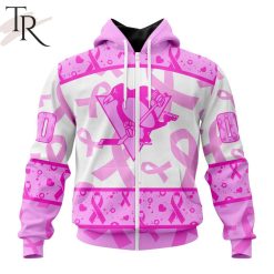 NHL Pittsburgh Penguins Custom Name Number Breast Cancer Awareness Month Zip Up Hoodie