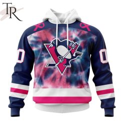 NHL Pittsburgh Penguins Custom Name Number Fight Breast Cancer Tie Dye Pullover Hoodie
