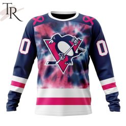 NHL Pittsburgh Penguins Custom Name Number Fight Breast Cancer Tie Dye Sweatshirt