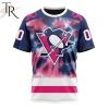 NHL Pittsburgh Penguins Custom Name Number Fight Breast Cancer Tie Dye T-Shirt