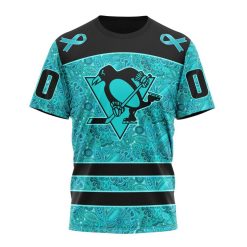 NHL Pittsburgh Penguins Custom Name Number Fight Ovarian Cancer T-Shirt