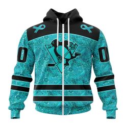 NHL Pittsburgh Penguins Custom Name Number Fight Ovarian Cancer Zip Up Hoodie
