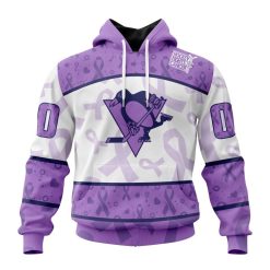 NHL Pittsburgh Penguins Custom Name Number Lavender Hockey Fights Cancer Pullover Hoodie