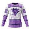 NHL Pittsburgh Penguins Custom Name Number Lavender Hockey Fights Cancer Sweatshirt