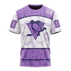NHL Pittsburgh Penguins Custom Name Number Lavender Hockey Fights Cancer T-Shirt