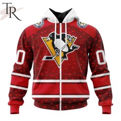NHL Pittsburgh Penguins Custom Name Number Valentine Gift Zip Up Hoodie