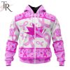 NHL San Jose Sharks Custom Name Number Breast Cancer Awareness Month Zip Up Hoodie