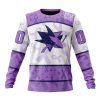 NHL San Jose Sharks Custom Name Number Lavender Hockey Fights Cancer Sweatshirt