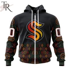 NHL Seattle Kraken Custom Name Number Black History Month Zip Up Hoodie