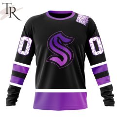 NHL Seattle Kraken Custom Name Number Black Hockey Fights Cancer Sweatshirt