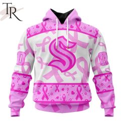 NHL Seattle Kraken Custom Name Number Breast Cancer Awareness Month Pullover Hoodie