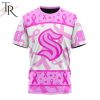 NHL Seattle Kraken Custom Name Number Breast Cancer Awareness Month T-Shirt