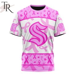 NHL Seattle Kraken Custom Name Number Breast Cancer Awareness Month T-Shirt