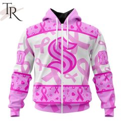 NHL Seattle Kraken Custom Name Number Breast Cancer Awareness Month Zip Up Hoodie