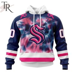 NHL Seattle Kraken Custom Name Number Fight Breast Cancer Tie Dye Pullover Hoodie