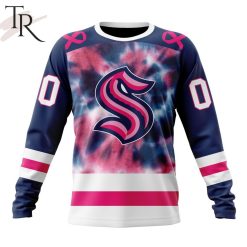 NHL Seattle Kraken Custom Name Number Fight Breast Cancer Tie Dye Sweatshirt