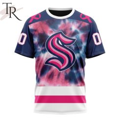 NHL Seattle Kraken Custom Name Number Fight Breast Cancer Tie Dye T-Shirt