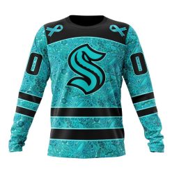 NHL Seattle Kraken Custom Name Number Fight Ovarian Cancer Sweatshirt