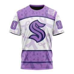 NHL Seattle Kraken Custom Name Number Lavender Hockey Fights Cancer T-Shirt