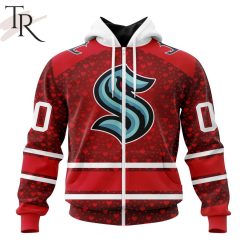 NHL Seattle Kraken Custom Name Number Valentine Gift Zip Up Hoodie