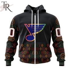 NHL St. Louis Blues Custom Name Number Black History Month Zip Up Hoodie