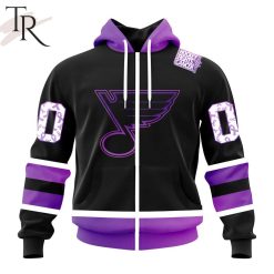NHL St. Louis Blues Custom Name Number Black Hockey Fights Zip Up Hoodie
