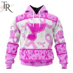NHL St. Louis Blues Custom Name Number Breast Cancer Awareness Month Pullover Hoodie