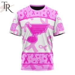 NHL St. Louis Blues Custom Name Number Breast Cancer Awareness Month T-Shirt