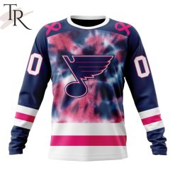 NHL St. Louis Blues Custom Name Number Fight Breast Cancer Tie Dye Sweatshirt