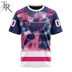 NHL St. Louis Blues Custom Name Number Fight Breast Cancer Tie Dye T-Shirt