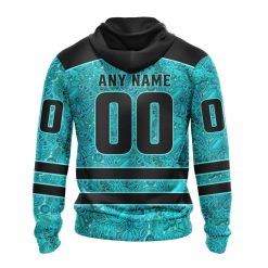 Alternative view of NHL St. Louis Blues Custom Name Number Fight Ovarian Cancer Zip Up Hoodie