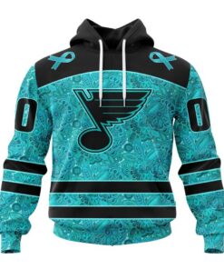 NHL St. Louis Blues Custom Name Number Fight Ovarian Cancer Pullover Hoodie