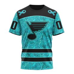 NHL St. Louis Blues Custom Name Number Fight Ovarian Cancer T-Shirt