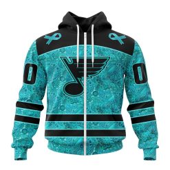 NHL St. Louis Blues Custom Name Number Fight Ovarian Cancer Zip Up Hoodie