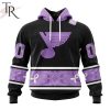 NHL St. Louis Blues Custom Name Number Lavender Hockey Fights Cancer Pullover Hoodie