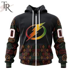 NHL Tampa Bay Lightning Custom Name Number Black History Month Zip Up Hoodie